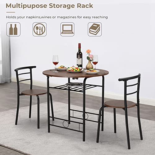 VINGLI 31.5" Drop Leaf Dining Table Set for Small Space,Small Kitchen Table Set for 2,Round Folding Table with 2 Chairs for Home,Kitchen,Apartment,Black&Brown