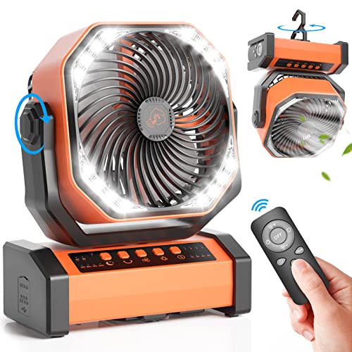 vidihill 20000mAh Camping Fan with LED Light, Auto-Oscillating Desk Fan with Remote & Hook, Rechargeable Battery Operated Outdoor Tent Fan with Timer, 4 Speeds USB Fan for Camp Travel Jobsite…