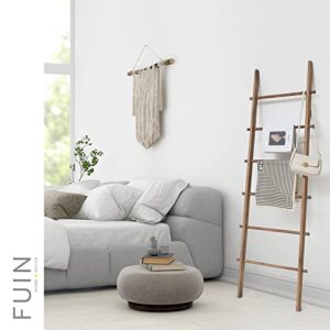 FUIN 6ft Wood Blanket Ladder Living Room Decorative Wall Leaning Farmhouse Quilt Display Holder Storage Rustic Wooden Towel Rack for Bathroom, Light Brown