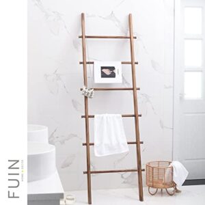 FUIN 6ft Wood Blanket Ladder Living Room Decorative Wall Leaning Farmhouse Quilt Display Holder Storage Rustic Wooden Towel Rack for Bathroom, Light Brown