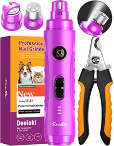dog nail grinder with led light,2-speed powerful motor painless electric dog nail trimmers upgrade super quiet dog nail clipper set for small medium large dogs cats paws grooming & smoothing tools