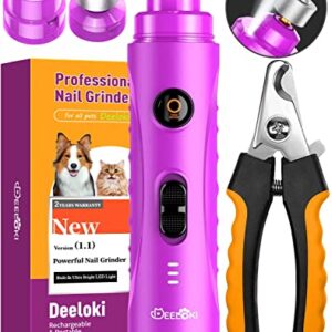 Dog Nail Grinder With LED Light,2-Speed Powerful Motor Painless Electric Dog Nail Trimmers Upgrade Super Quiet Dog Nail Clipper Set for Small Medium Large Dogs Cats Paws Grooming & Smoothing Tools