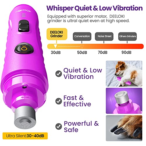 Dog Nail Grinder With LED Light,2-Speed Powerful Motor Painless Electric Dog Nail Trimmers Upgrade Super Quiet Dog Nail Clipper Set for Small Medium Large Dogs Cats Paws Grooming & Smoothing Tools