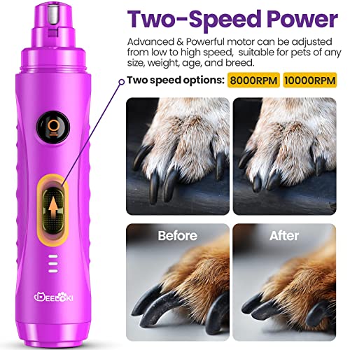 Dog Nail Grinder With LED Light,2-Speed Powerful Motor Painless Electric Dog Nail Trimmers Upgrade Super Quiet Dog Nail Clipper Set for Small Medium Large Dogs Cats Paws Grooming & Smoothing Tools