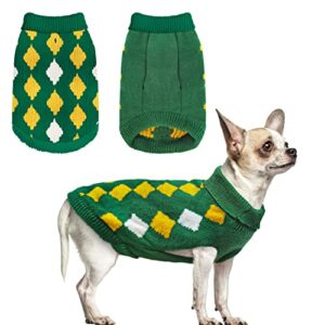 dog sweater knitwear dog warm winter clothing for large dogs cats puppy classic green plaid turtleneck knitted clothes for boys girls dogs gift for dogs in christmas new year