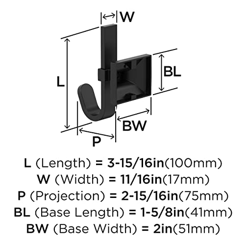 Amerock HBX36686MB | Burbank Single Prong Decorative Wall Hook | Matte Black Hook for Coats, Hats, Backpacks, Bags | Hooks for Bathroom, Bedroom, Closet, Entryway, Laundry Room, Office