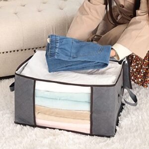 Fixwal 8 Pack Blanket Storage Bags Foldable Clothing Storage with Reinforced Handles Sturdy Zippers Storage Containers for Clothes Pillow Dorm Bedroom, 60L, Gray