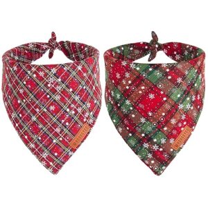 ADOGGYGO 2 Pack Dog Bandanas Christmas, Stylish Plaid Snowflake Dog Scarf, Premium Durable Fabric, Multiple Sizes Offered, Christmas Bandanas for Large X-Large Dogs Pets (X-Large, Red)