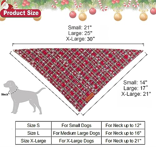 ADOGGYGO 2 Pack Dog Bandanas Christmas, Stylish Plaid Snowflake Dog Scarf, Premium Durable Fabric, Multiple Sizes Offered, Christmas Bandanas for Small Medium Dogs Pets (Small, Red)