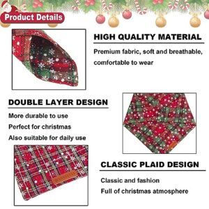 ADOGGYGO 2 Pack Dog Bandanas Christmas, Stylish Plaid Snowflake Dog Scarf, Premium Durable Fabric, Multiple Sizes Offered, Christmas Bandanas for Small Medium Dogs Pets (Small, Red)