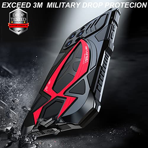 Lunivop Armor case Compatible with for iPhone 14 Pro Max Case 6.7 inch 2022 with Screen Protector Military Grade Metal Rugged Silicone 360° Full Shockproof Phone Case Cover Heavy Duty (Black red)