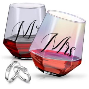 roraem wine glasses gifts for mr and mrs - wedding gifts for bride and groom - gifts for bridal shower newlywed engagement and anniversary - couples gifts for husband & wife