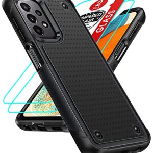 LeYi for Samsung Galaxy A13-5G Case: Samsung [A32] [A23] [A04S] Case with 2 Pack Tempered Glass Screen Protectors, Heavy Duty Shockproof Hard PC Textured Back Phone Case for Women Men, Black