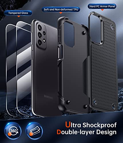 LeYi for Samsung Galaxy A13-5G Case: Samsung [A32] [A23] [A04S] Case with 2 Pack Tempered Glass Screen Protectors, Heavy Duty Shockproof Hard PC Textured Back Phone Case for Women Men, Black