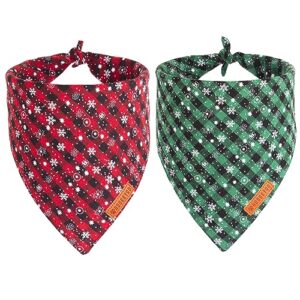 adoggygo 2 pack dog bandanas christmas, classic plaid snowflake pet scarf, premium durable fabric, multiple sizes offered, christmas bandanas for medium large dogs pets (large, red&green)