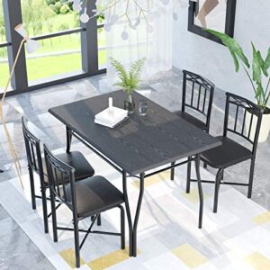 jvscko 5 piece dining table set for dining room, kitchen table and faux leather chairs for 4, metal legs, padded seat, black home furniture