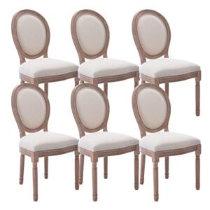 kiztir french country dining chairs set of 6, farmhouse dining chairs with round backrest, mid century upholstered dining chairs with solid wood leg for dining room bedroom kitchen restaurant (beige)
