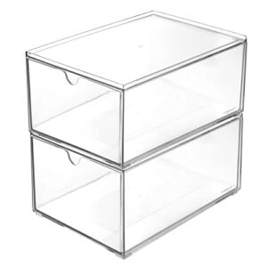 youngever 2 pack stackable makeup organizer drawers, 9" x 6.5" x 4“ clear cosmetic storage organizers