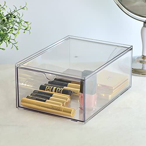 Youngever 2 Pack Stackable Makeup Organizer Drawers, 9" x 6.5" x 4“ Clear Cosmetic Storage Organizers