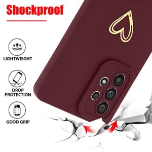 Fiyart Designed for Samsung Galaxy A53 5G Case Love Heart Design for Women Girls Soft TPU Plating Full Camera Lens Protection Phone Bumper with Screen Protector for Galaxy A53 5G 6.5"-Wine Red