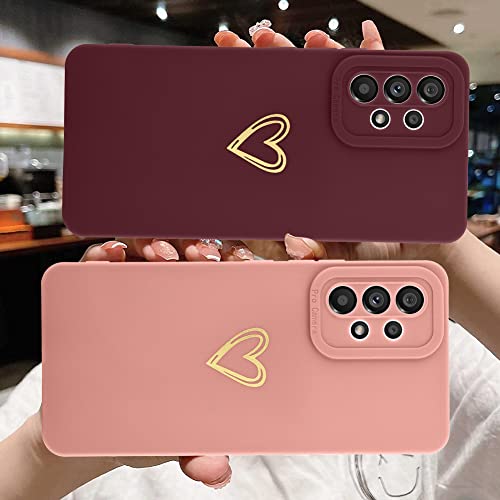 Fiyart Designed for Samsung Galaxy A53 5G Case Love Heart Design for Women Girls Soft TPU Plating Full Camera Lens Protection Phone Bumper with Screen Protector for Galaxy A53 5G 6.5"-Wine Red