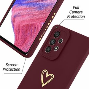 Fiyart Designed for Samsung Galaxy A53 5G Case Love Heart Design for Women Girls Soft TPU Plating Full Camera Lens Protection Phone Bumper with Screen Protector for Galaxy A53 5G 6.5"-Wine Red