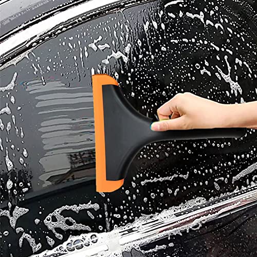 Silicone Squeegee for Shower Glass Door, Window Cleaning, Auto Water Blade, Water Wiper, Shower Squeegee, 5.9'' Blade and 7.5'' Long Handle, for Car Windshield, Window, Mirror, Glass Door. (Black)