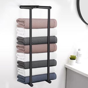 livehitop bathroom wall towel rack for rolled towels, stainless steel bath towel holder, mounted folded metal towel storage for washcloths, black