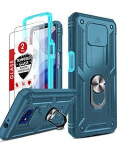 leyi for moto g power 2021 case: moto g power 2021 case with slide camera cover + [2 packs] screen protector, full body military-grade case with kickstand for moto g power 2021, sea blue
