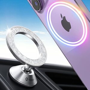 andobil magnetic phone holder for car [fashion bling, invisible mini] compatible with magsafe 3 pop-socket iphone 14 pro max 13 12 s23 s22 15 etc, 360° rotation dashboard mount, cute car accessories
