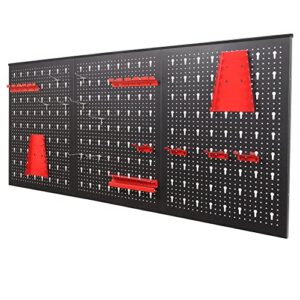 hpdmc pegboard wall organizer 48'' wide garage tool pegboard standard tool storage kit - (3) black pegboard and red accessories