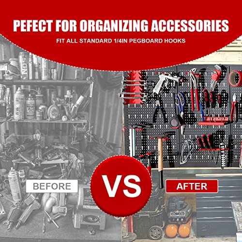 HPDMC Pegboard Wall Organizer 48'' Wide Garage Tool Pegboard Standard Tool Storage Kit - (3) Black Pegboard and Red Accessories