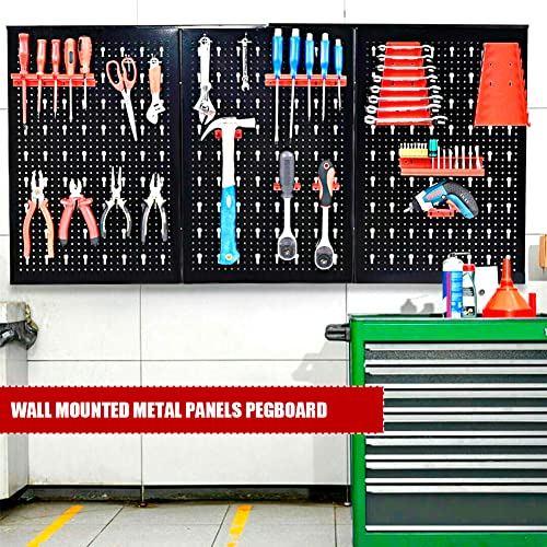 HPDMC Pegboard Wall Organizer 48'' Wide Garage Tool Pegboard Standard Tool Storage Kit - (3) Black Pegboard and Red Accessories