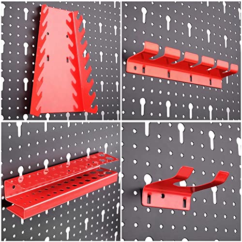 HPDMC Pegboard Wall Organizer 48'' Wide Garage Tool Pegboard Standard Tool Storage Kit - (3) Black Pegboard and Red Accessories