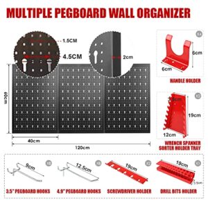 HPDMC Pegboard Wall Organizer 48'' Wide Garage Tool Pegboard Standard Tool Storage Kit - (3) Black Pegboard and Red Accessories