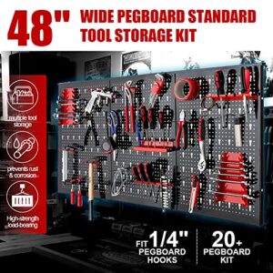 HPDMC Pegboard Wall Organizer 48'' Wide Garage Tool Pegboard Standard Tool Storage Kit - (3) Black Pegboard and Red Accessories