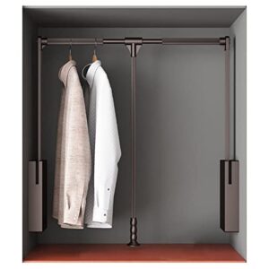 pull down closet rod for hanging clothes, soft-close wardrobe lift retractable cabinet rail for inside cabinet width 26"~35", 33 lb weight rating, aluminium alloy tubing with plastic housing