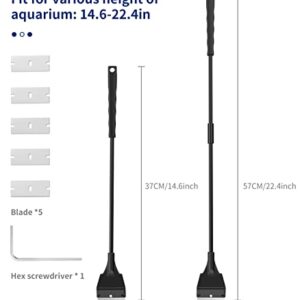 Faveetie Aquarium Algae Scraper for Glass Aquariums with 5 Replaceable Blades, Fish Tank Algae Scraper with Segmented Extension Rod, Aquarium Scraper Aquarium Cleaning Tools for Fish Reef Plant