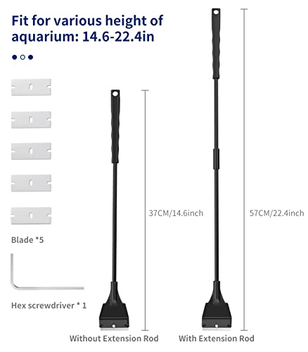 Faveetie Aquarium Algae Scraper for Glass Aquariums with 5 Replaceable Blades, Fish Tank Algae Scraper with Segmented Extension Rod, Aquarium Scraper Aquarium Cleaning Tools for Fish Reef Plant