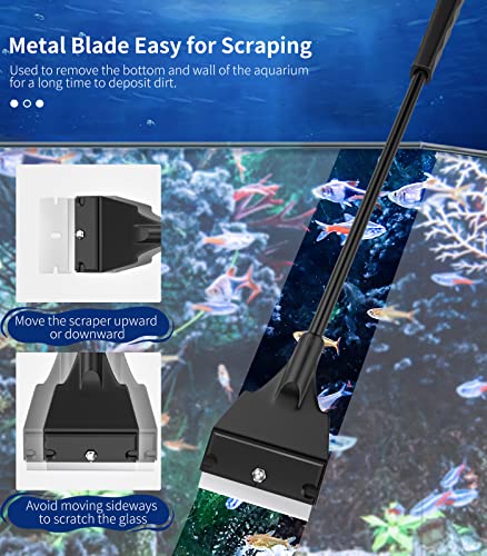 Faveetie Aquarium Algae Scraper for Glass Aquariums with 5 Replaceable Blades, Fish Tank Algae Scraper with Segmented Extension Rod, Aquarium Scraper Aquarium Cleaning Tools for Fish Reef Plant