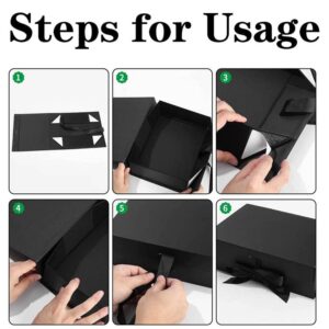 Gift Box with Satin Ribbon,9.1*6.1*2.7Inches black Collapsible Gift Box with Magnetic Lid, with Gift Card, Envelope, Shredded Paper Filler，for Bridesmaid Proposal Gift, Graduation, Holiday, Birthday Party Favor,（1 Pcs）