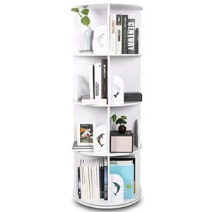 kmaxx shoiberw rotating bookshelf，360 display 4 tier floor standing bookcase storage rack, wood narrow book shelf organizer for bedroom, living room, white (1, large)