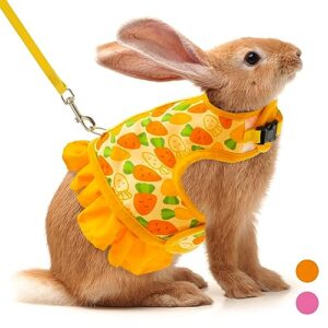 rabbit harness and leash for walking escape proof - cute carrot pattern mesh breathable bunny vest harness outdoor camping hiking training - also suit for ferret kitten puppy small animals