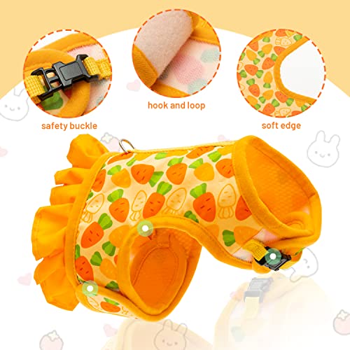 Rabbit Harness and Leash for Walking Escape Proof - Cute Carrot Pattern Mesh Breathable Bunny Vest Harness Outdoor Camping Hiking Training - Also Suit for Ferret Kitten Puppy Small Animals
