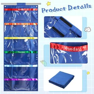 Amylove 2 Pack Days of the Week Kids Clothes Organizer with 4 Hooks Weekly Clothes Organizer for Kids Over the Door Portable Clothes Organizer Rainbow Kids Closet Organizers and Storage (Blue)