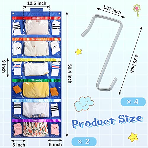 Amylove 2 Pack Days of the Week Kids Clothes Organizer with 4 Hooks Weekly Clothes Organizer for Kids Over the Door Portable Clothes Organizer Rainbow Kids Closet Organizers and Storage (Blue)