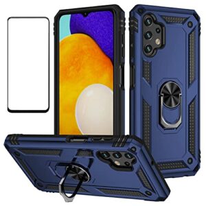for samsung galaxy a13 4g case with screen protector,kickstand heavy duty protection dual layer shockproof military drop proof protective cover phone case for samsung a13 4g (blue)