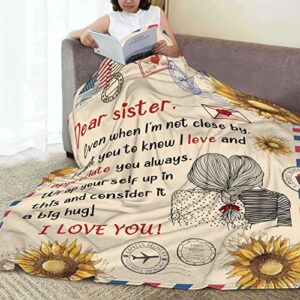 AJIIUSV to Sister Gifts Sunflower Sister Throw Blanket Christmas Blanket Gifts for Sister Birthday Thanksgiving Valentines Gifts 50"x60"