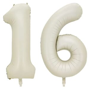 xkfcfc 40inch beige cream 16 balloon numbers - nude color champagne kalisan big giant jumbo large number foil mylar 16th for birthday party supplies 16 anniversary events decorations (cream-16 number)