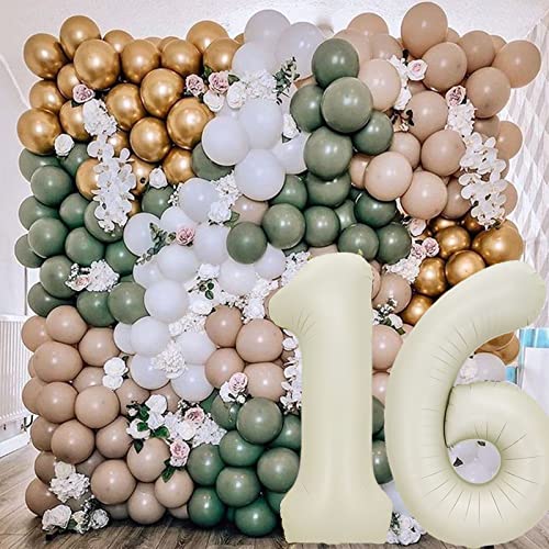 XKFCFC 40Inch Beige Cream 16 Balloon Numbers - Nude color Champagne Kalisan Big Giant Jumbo Large Number Foil Mylar 16th for Birthday Party Supplies 16 Anniversary Events Decorations (Cream-16 Number)